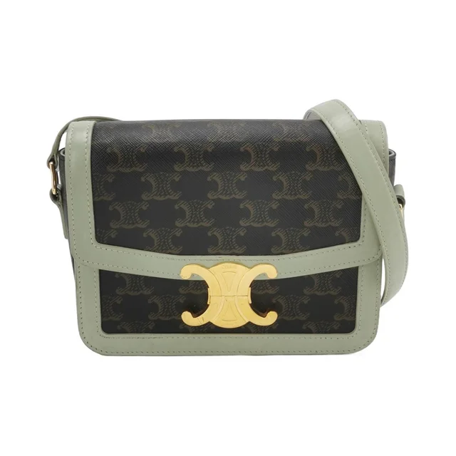 Celine Triomphe Teen Bag, Canvas, Green Calfskin