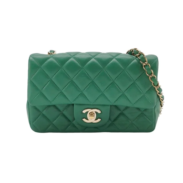 Chanel Classic Flap; Schultertasche 20; cm, Grün, Leder