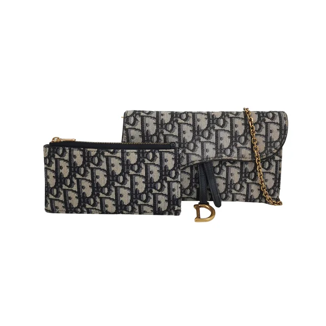 Dior Saddle Pouch with Chain, Blue Oblique Jacquard