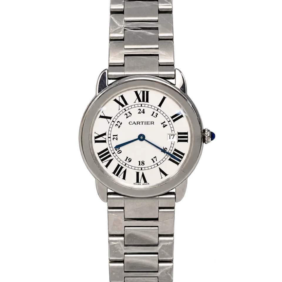 Cartier Ronde Solo de Cartier, ref. W6701005, Edelstahl, Weißer Zeiger, römische Zahlen, blaue Schweren, Fotografiere 1