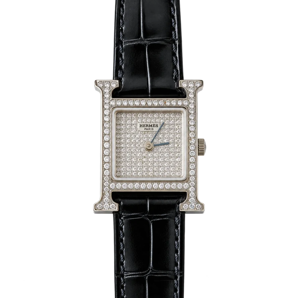Hermès Heure H, ref. HH1.210, Edelstahl, nachträglich mit Steinen besetztes Zifferblatt, Fotografiere 1
