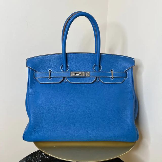 Hermès Birkin Handtasche, Blau, Leder