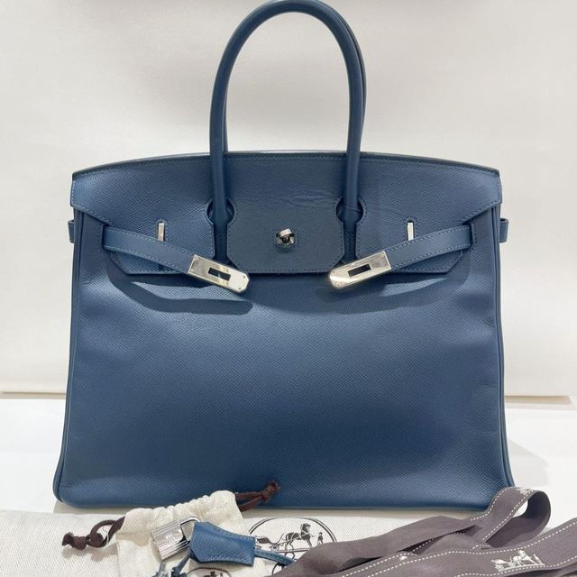 Hermès Birkin 35 Handtasche, Blau, Leder
