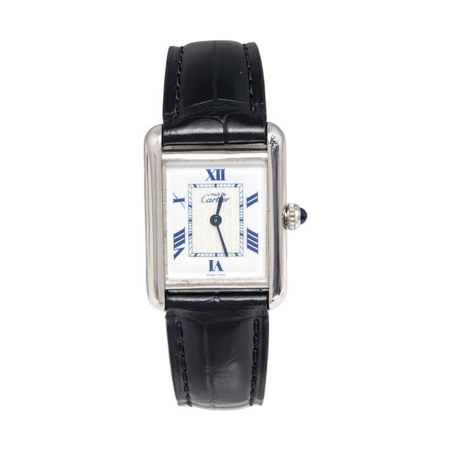 Cartier Tank Must Uhr, 22 mm, weißes Zifferblatt, vergoldetes Silber