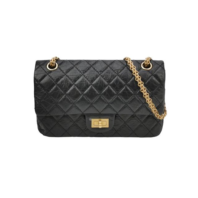 Chanel 2.55 Schultertasche, 24.5 cm, Schwarz, Leder