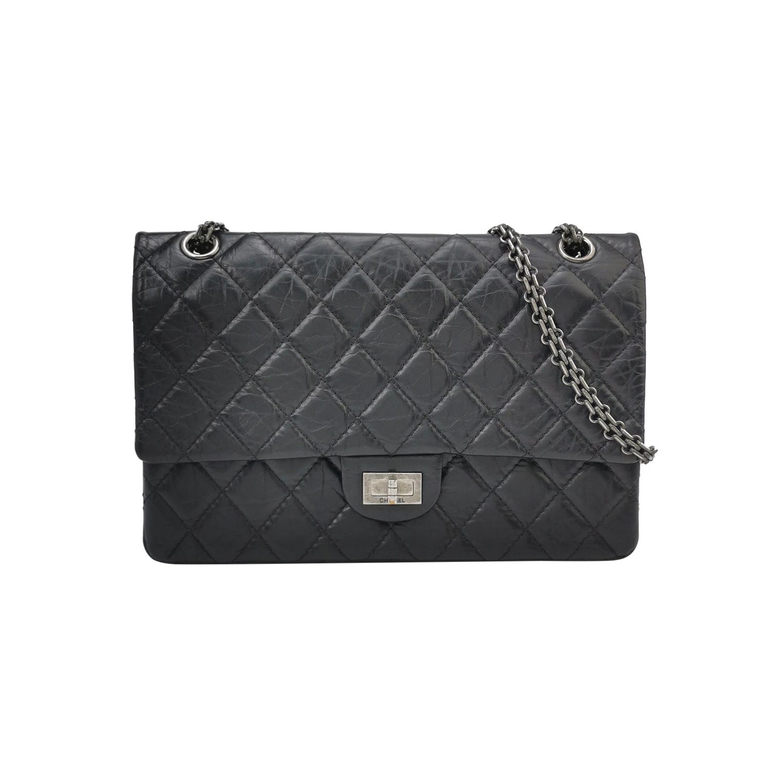 Chanel 2.55 Shoulder Bag, 27.5 cm, Black, Leather, photograph 1
