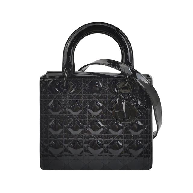 Dior Lady Dior Schultertasche, 24 cm, Schwarz, Artikel 68987994, Lackleder