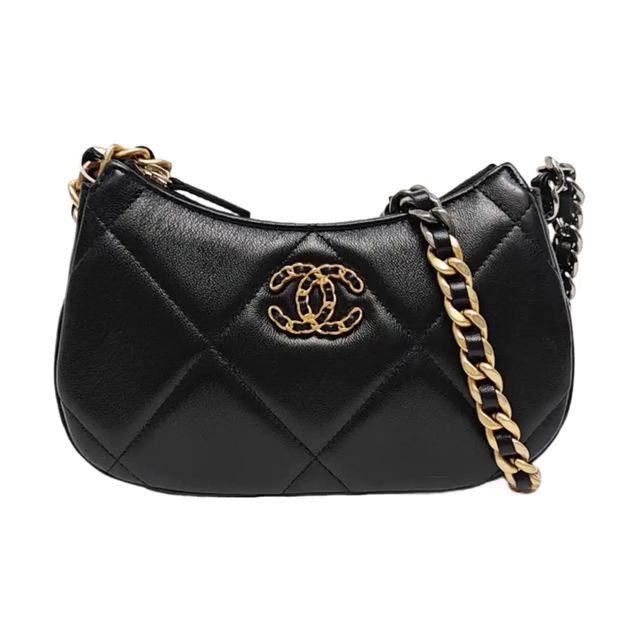 Chanel 19 Schultertasche, 20.5 cm, Schwarz, Leder