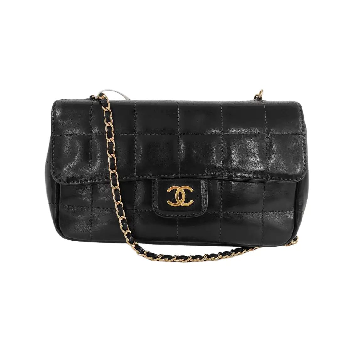 Chanel Chocolate Bar Schultertasche, 19 cm, Schwarz, Leder, Fotografiere 1