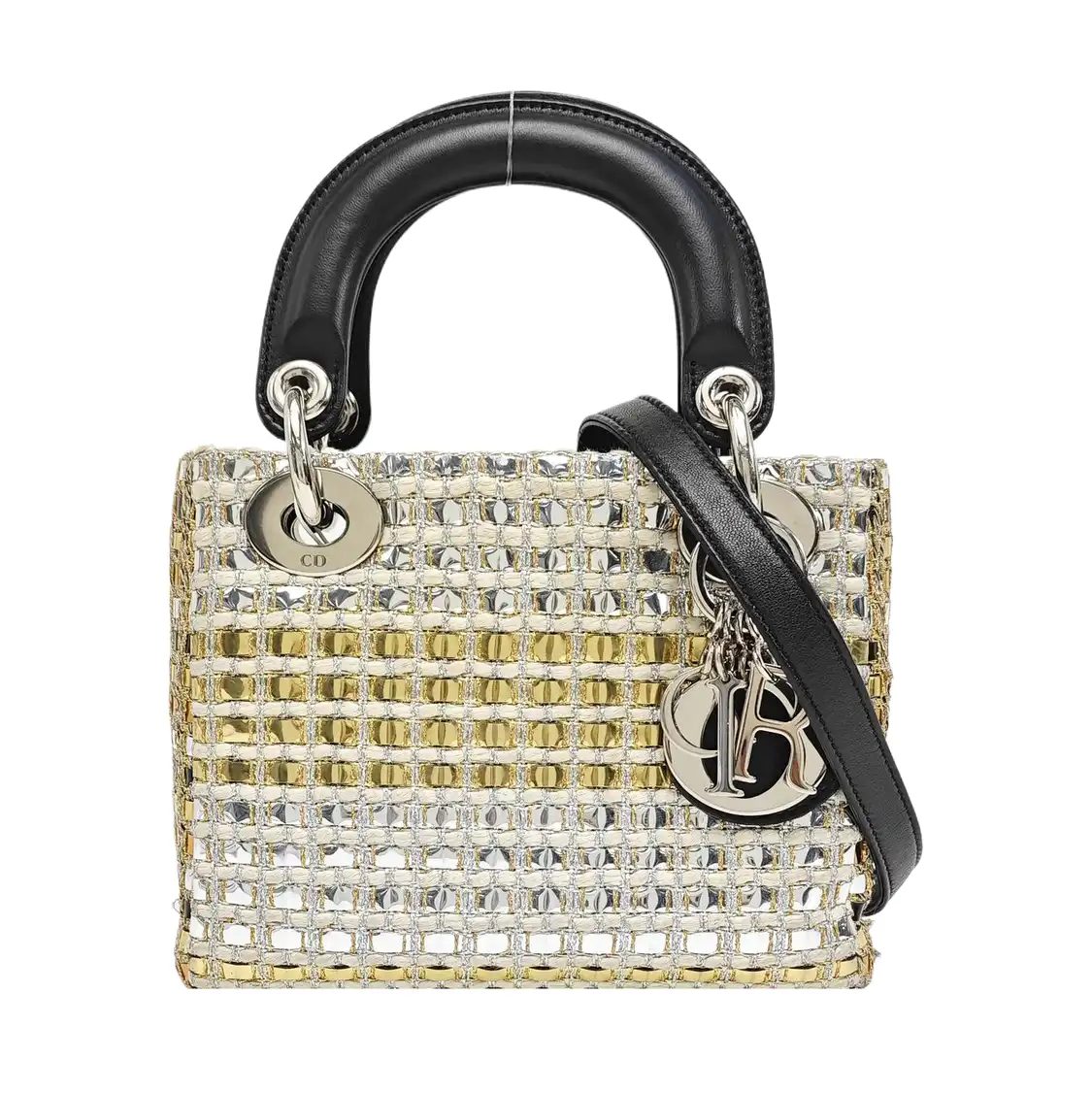 Dior Lady Dior Handbag, 17 cm, Silver, Cloth, photograph 1