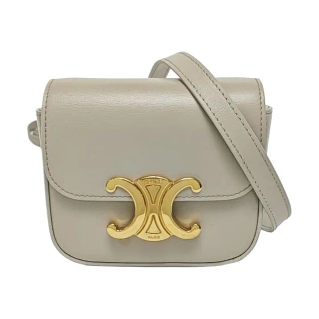 Celine Triomphe Schultertasche, 12 cm, Beige, Leder
