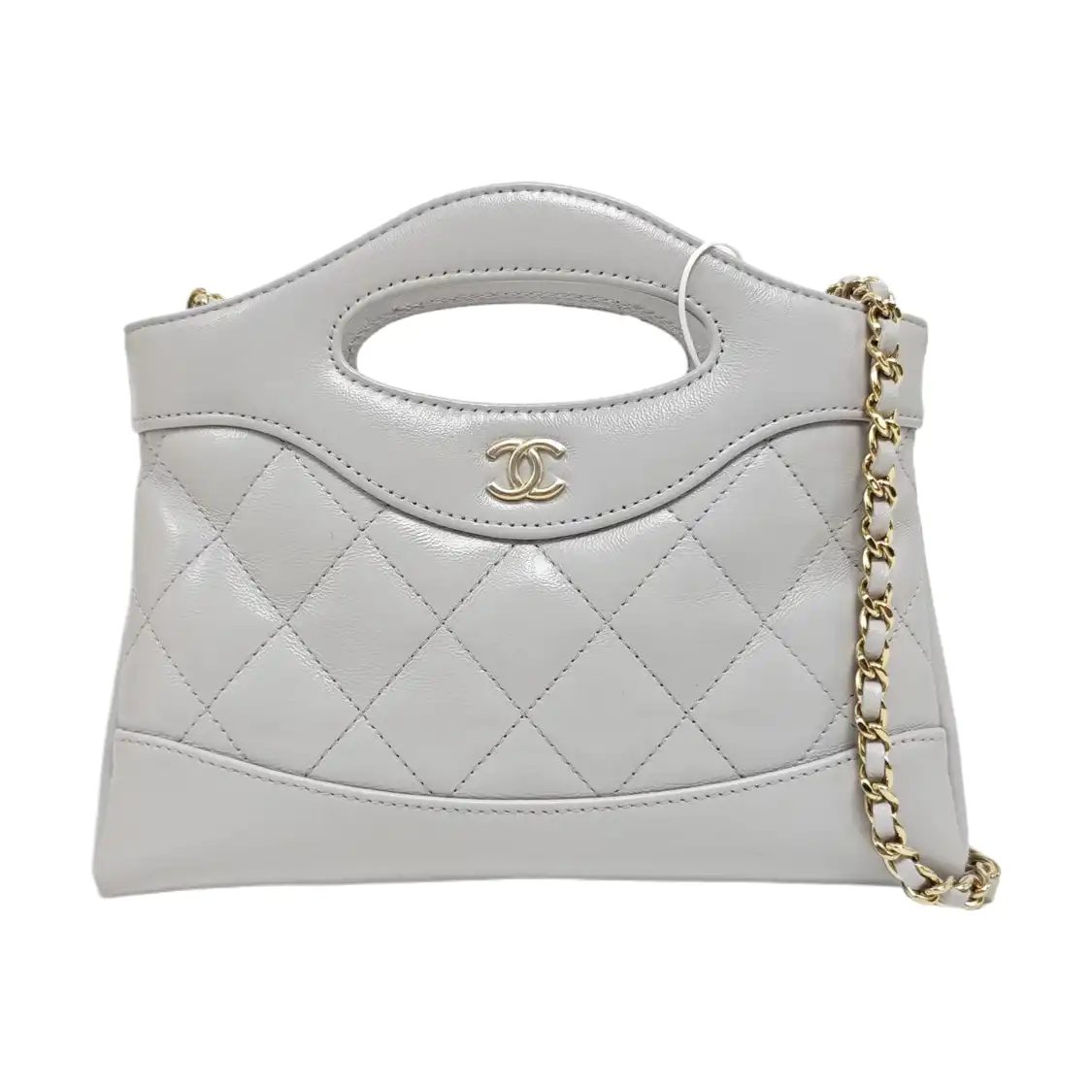 Chanel 31 sac porté épaule, 20.5 cm, gris, cuir, photographier 1
