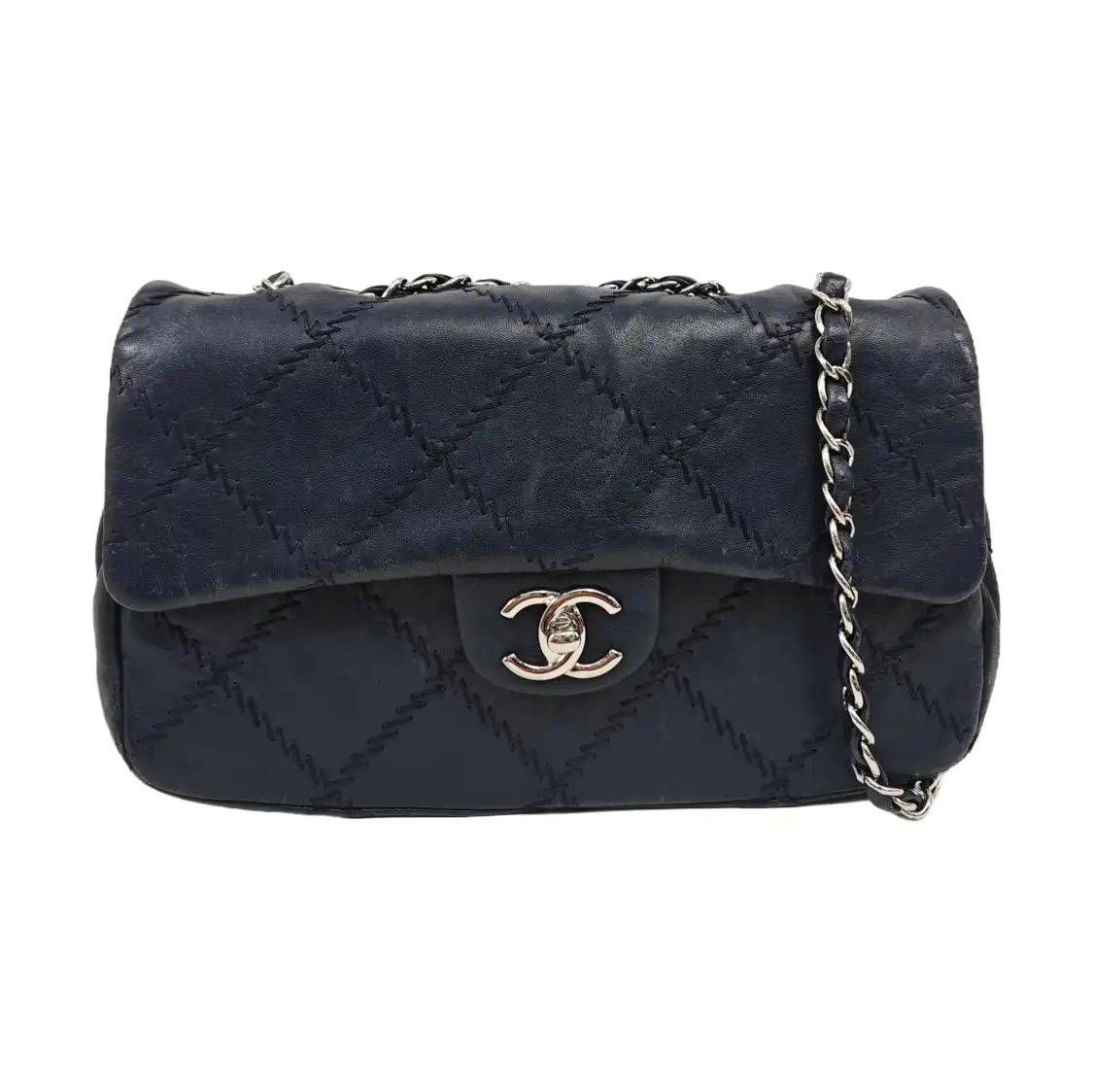 Chanel Classic Flap Shoulder Bag, 26 cm, Navy, Leather, photograph 1