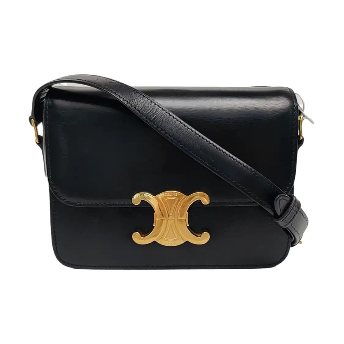 Celine Teen Triomphe Shoulder Bag, 18.5 cm, Black, Item 69258090, Leather, photograph 1