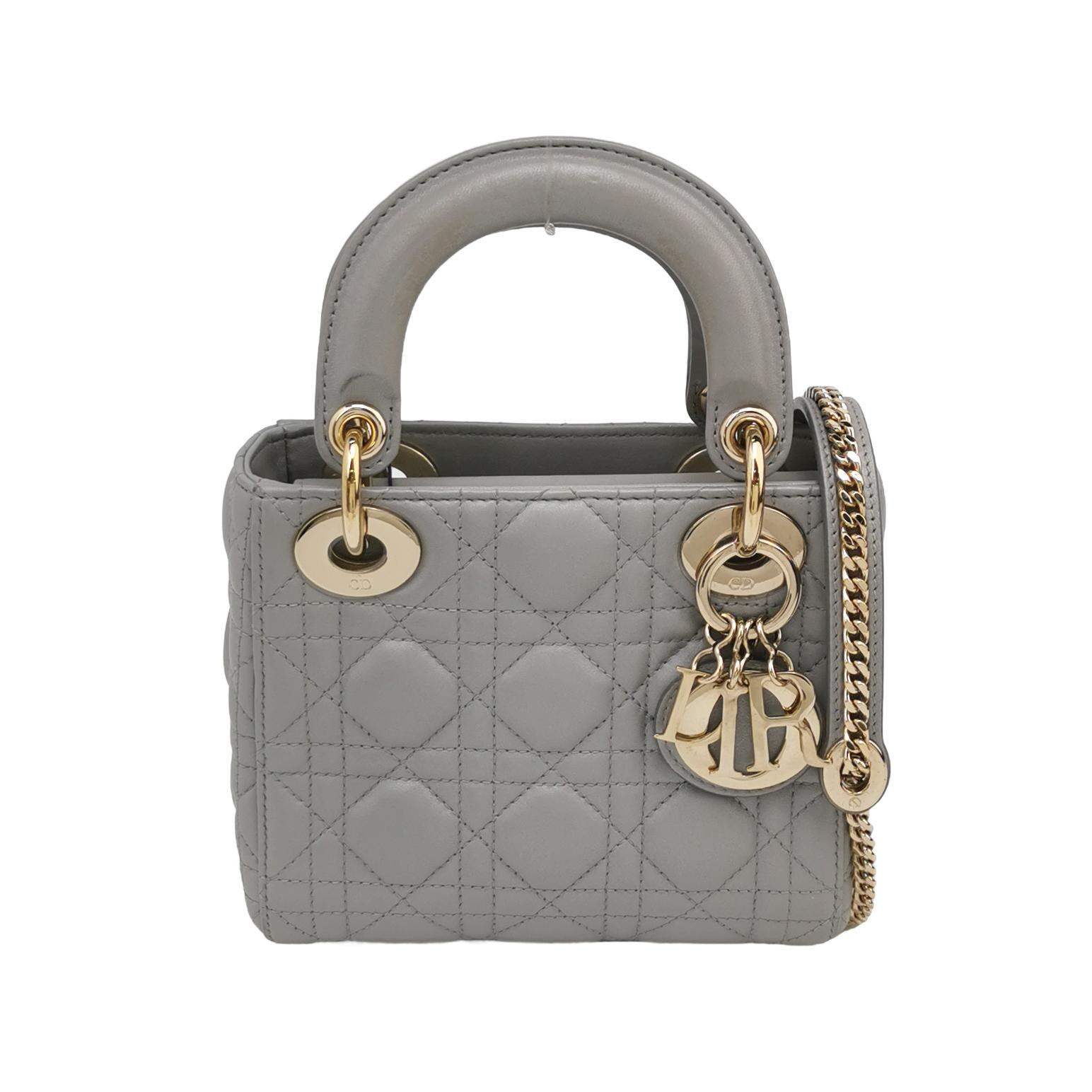 Dior Lady Dior Shoulder Bag, 17 cm, Grey, Item 69258894, Leather, photograph 1