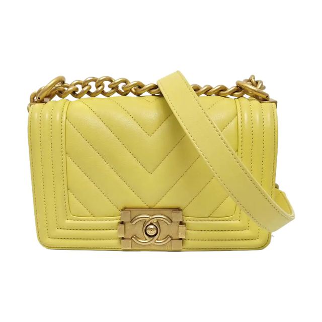 Chanel Boy Schultertasche, 20.5 cm, Gelb, Leder