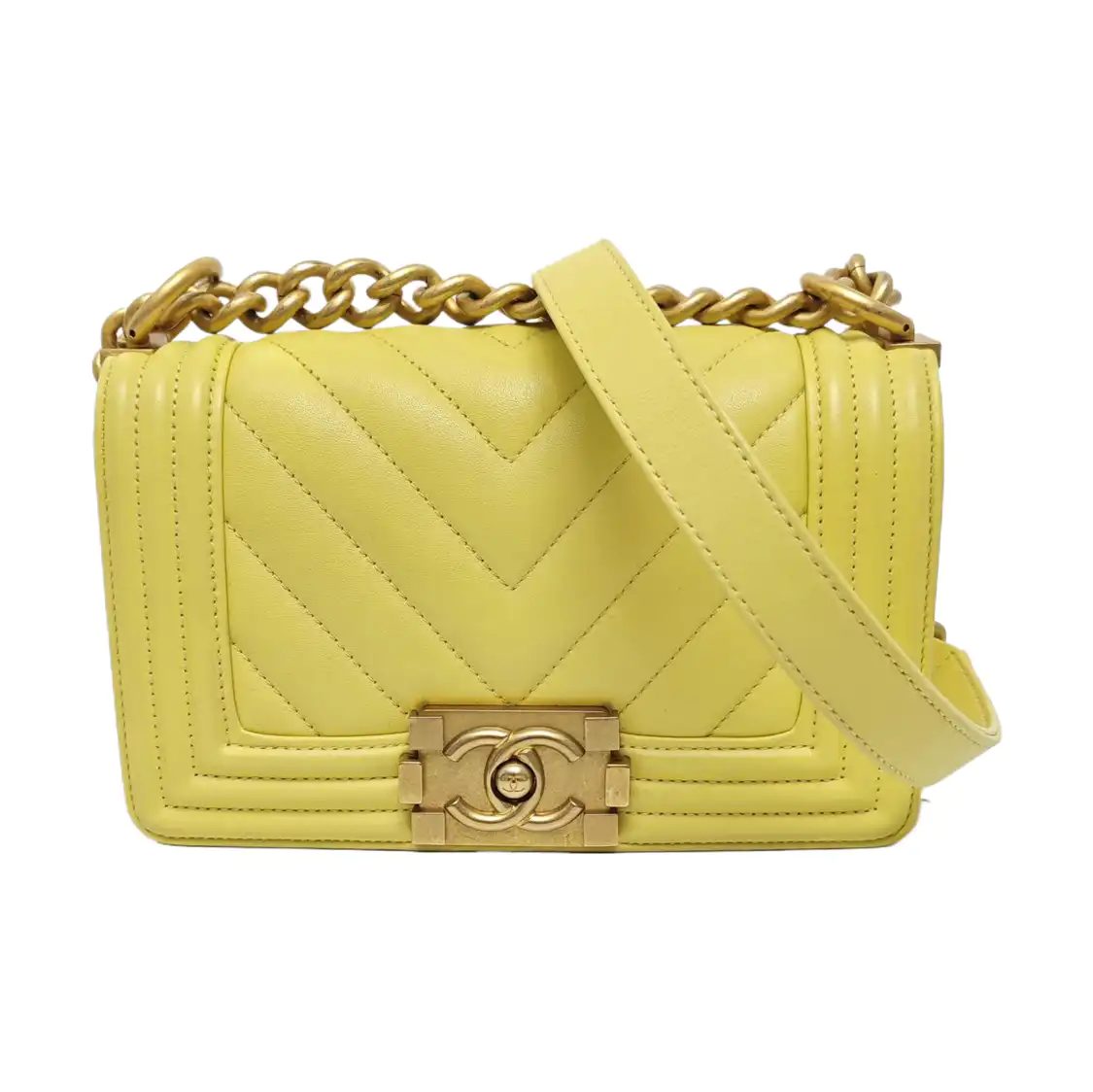 Chanel Boy Schultertasche, 20.5 cm, Gelb, Leder, Fotografiere 1