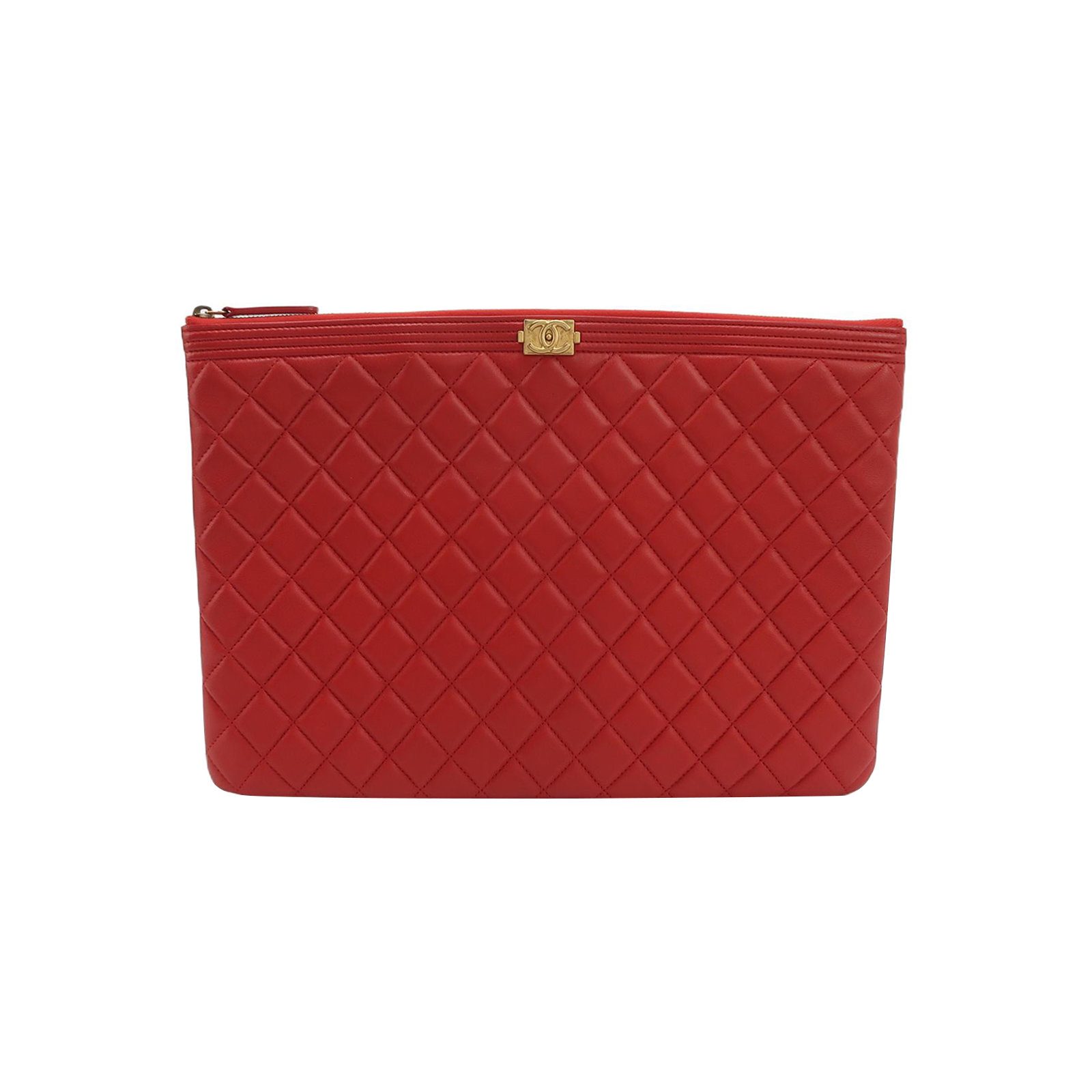 Chanel Boy Bag, 34 cm, Red, Leather, photograph 1