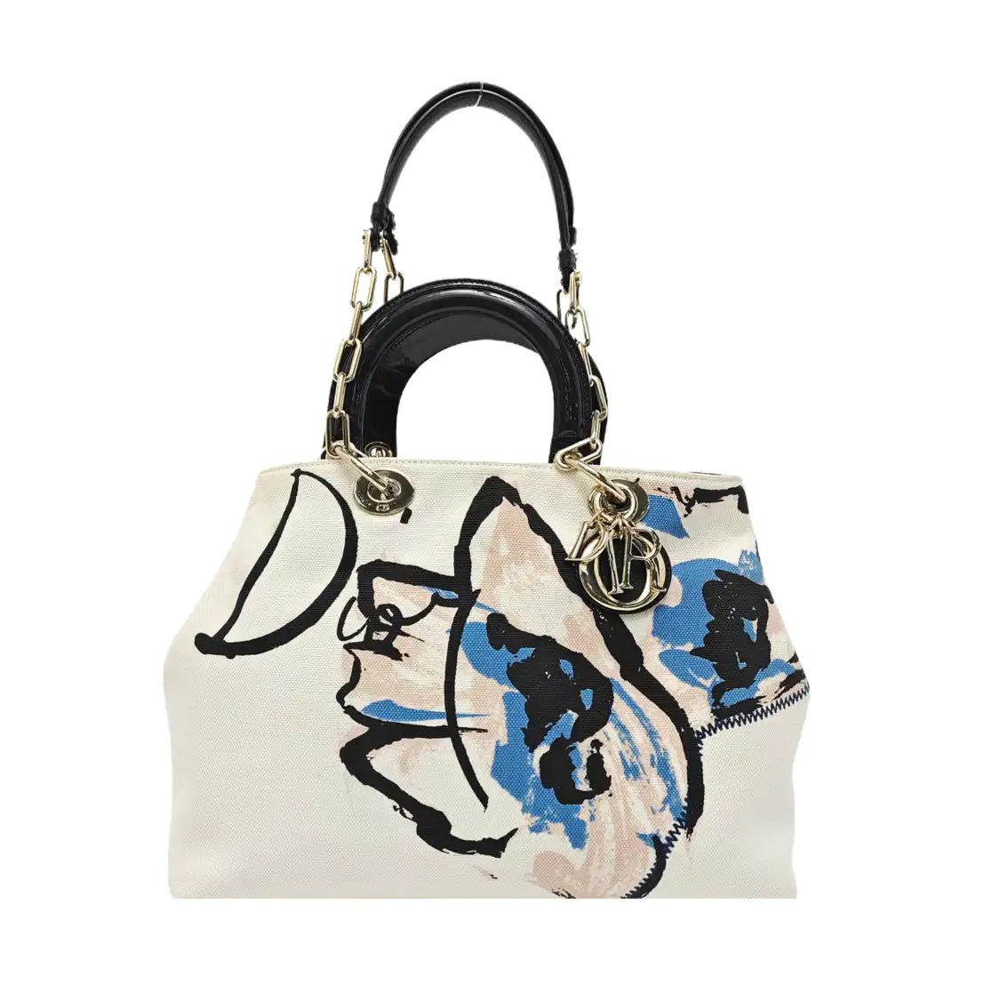 Dior Lady Dior Handbag, 32 cm, White, Cloth, photograph 1