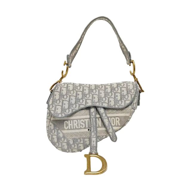 Dior Saddle Handtasche, 25.5 cm, Grau, Stoff