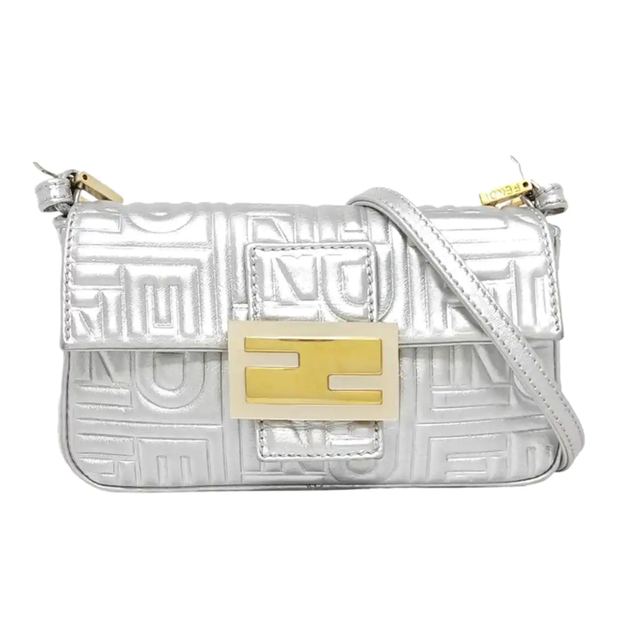 Fendi Baguette, 19 cm, Silber, Leder
