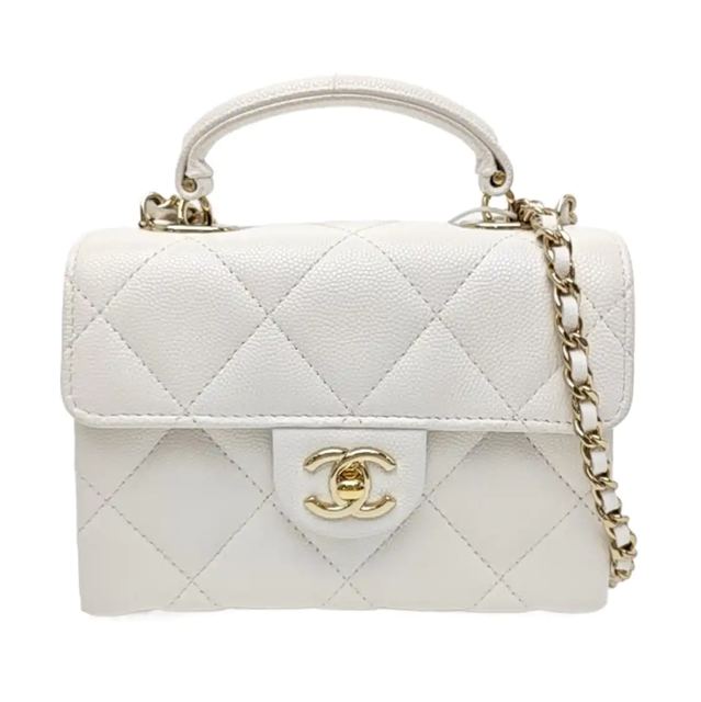 Chanel Classic Flap Handtasche, 15 cm, Weiß, Leder