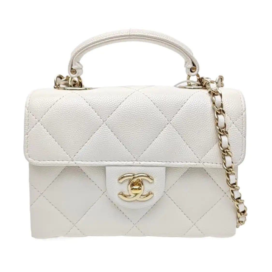 Chanel Classic Flap Handtasche, 15 cm, Weiß, Leder, Fotografiere 1