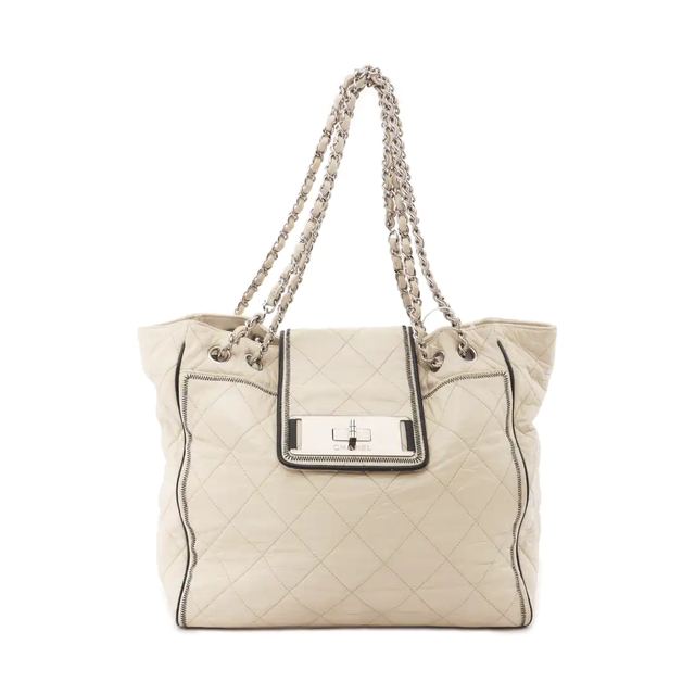 Chanel 2.55 Schultertasche, 30 cm, Beige, Leder