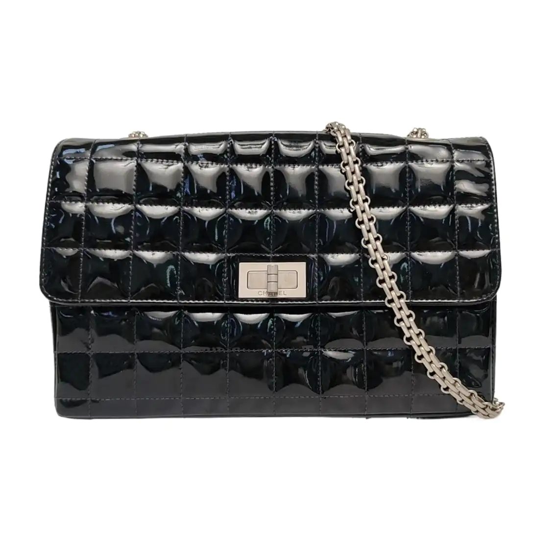 Chanel 2.55 Schultertasche, 25 cm, Schwarz, Artikel 69442130, Lackleder, Fotografiere 1