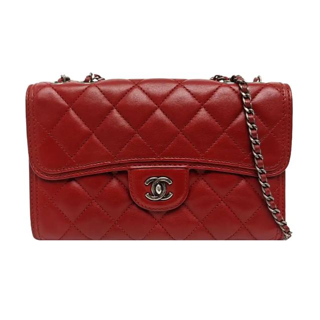 Chanel Classic Flap Schultertasche, 24 cm, Rot, Leder