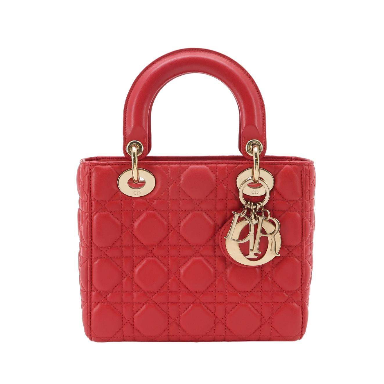 Dior Lady Dior حقيبة يد, 20 cm, أحمر, جلد, صورة 1