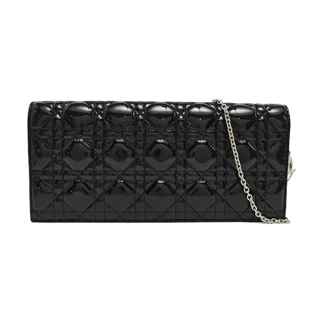Dior Lady Dior Schultertasche, 27 cm, Schwarz, Lackleder