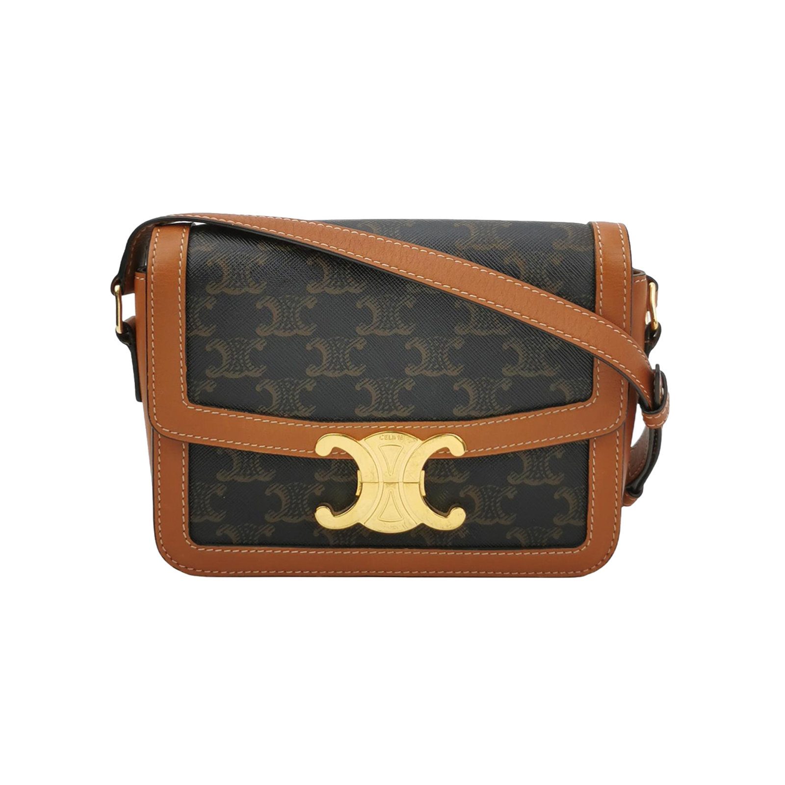 Celine Triomphe Umhängetasche, 18 cm, Braun, Leder, Fotografiere 1
