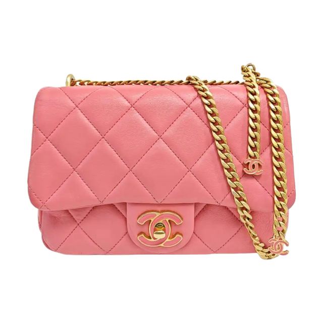 Chanel Classic Flap Schultertasche, 21 cm, Rosa, Leder
