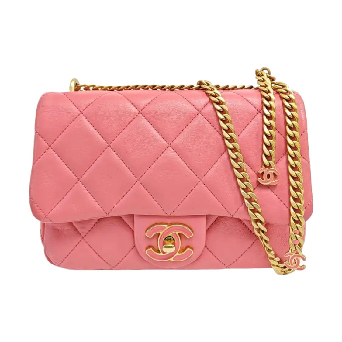 Chanel Classic Flap sac porté épaule, 21 cm, rose, cuir, photographier 1