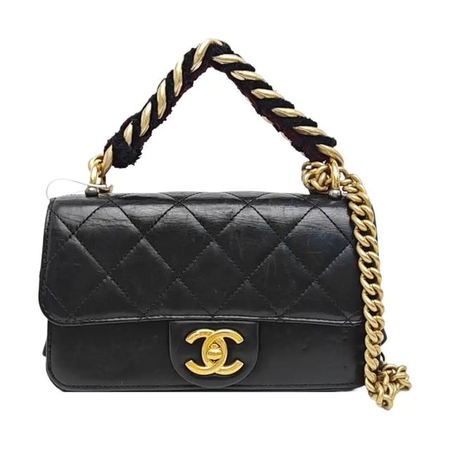 Chanel Classic Flap Handtasche, 20 cm, Schwarz, Leder