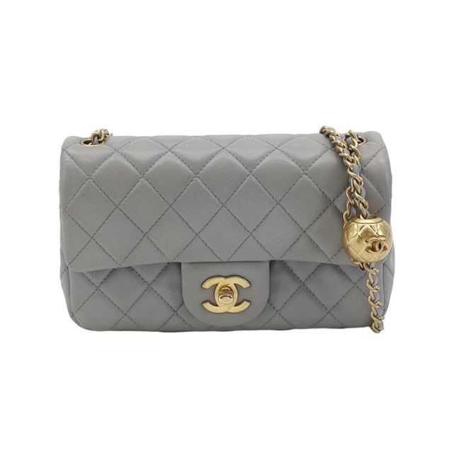 Chanel Classic Flap Schultertasche, 20 cm, Grau, Leder