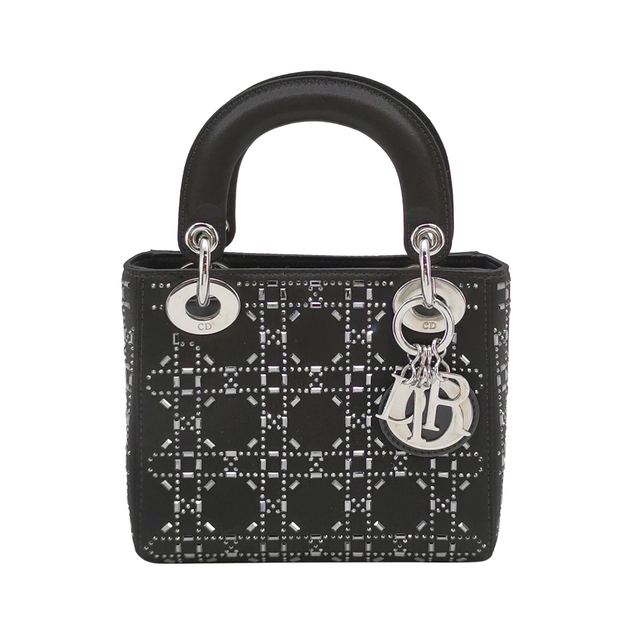 Dior Lady Dior Handtasche, 17 cm, Schwarz, Seide