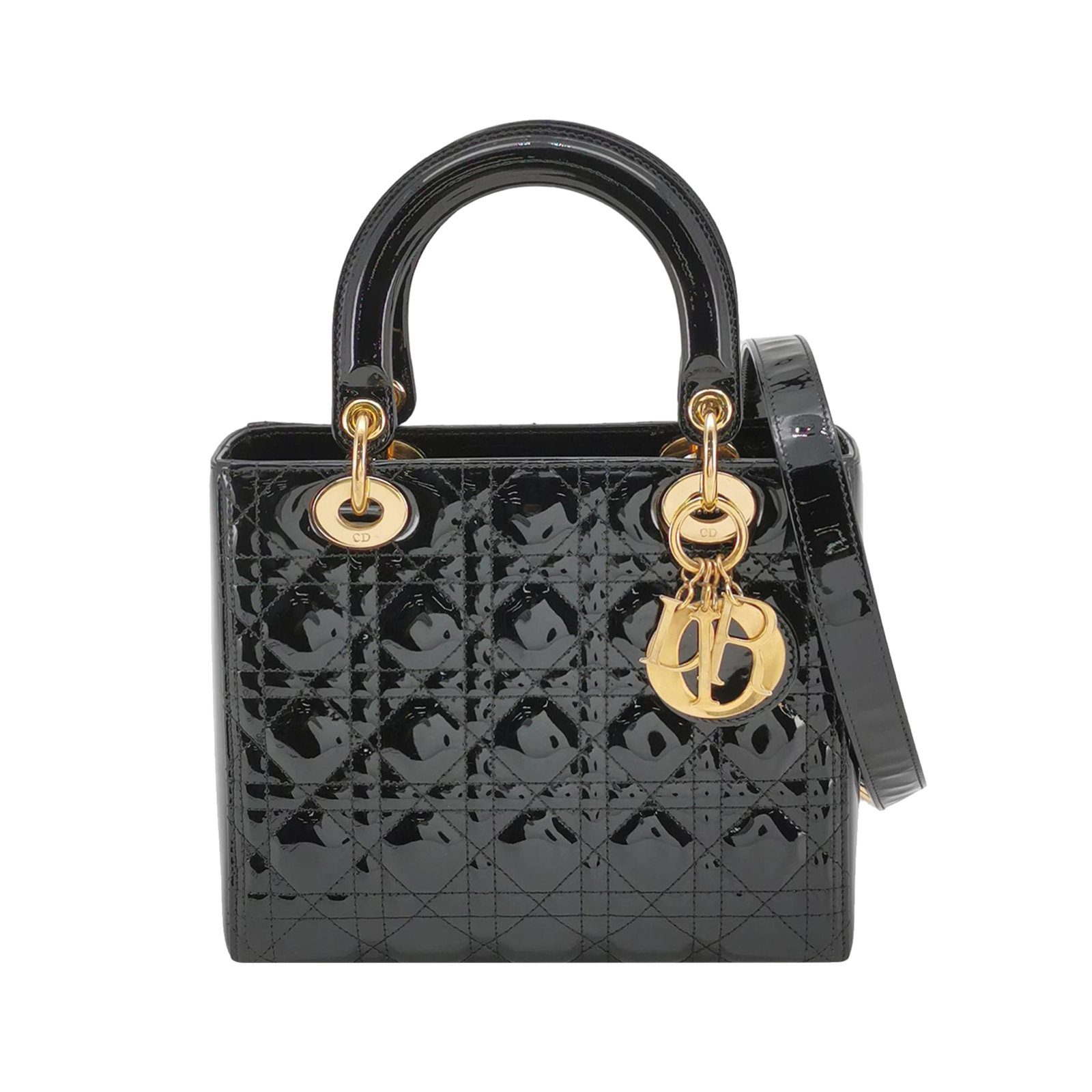 Dior Lady Dior Shoulder Bag, 23.5 cm, Black, Patent leather, photograph 1