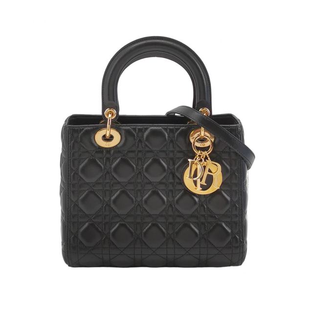 Dior Lady Dior Schultertasche, 24 cm, Schwarz, Artikel 70195175, Leder