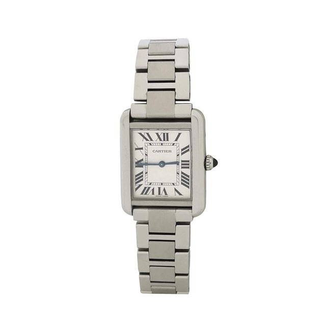 Cartier Tank Solo Uhr, weißes Zifferblatt, Quarz, Stahl