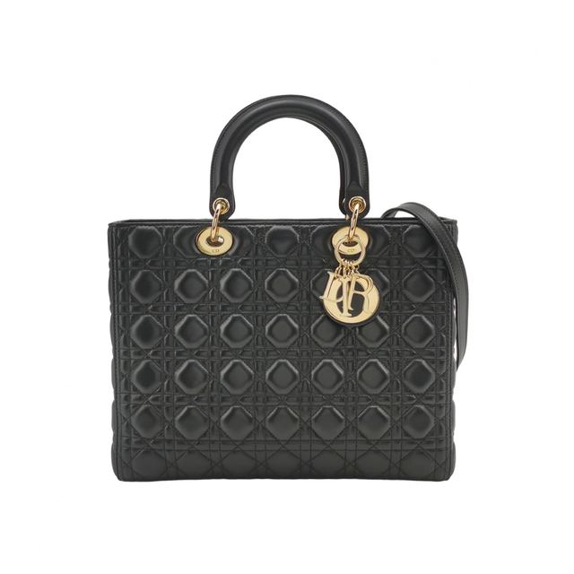 Dior Lady Dior Schultertasche, 32 cm, Schwarz, Leder
