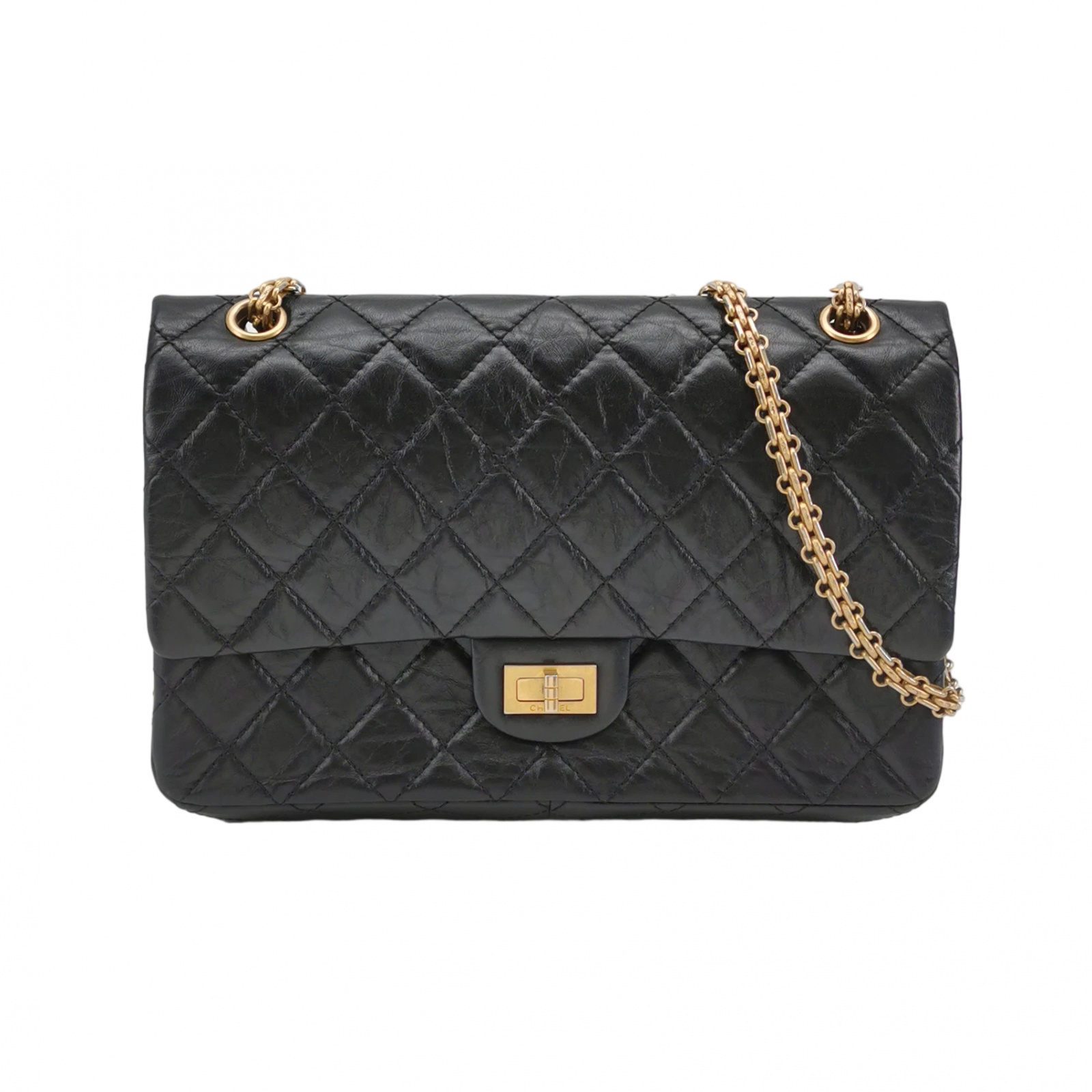 Chanel 2.55 sac porté épaule, 28 cm, noir, article 70259185, cuir, photographier 1