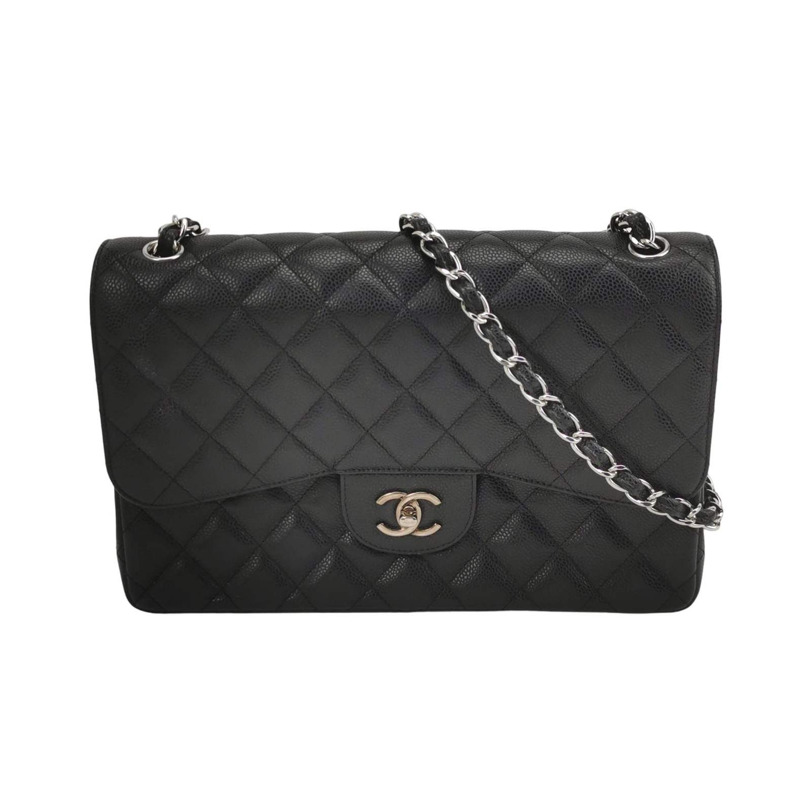 Chanel Classic Flap Schultertasche, 30 cm, Schwarz, Artikel 70263923, Leder, Fotografiere 1