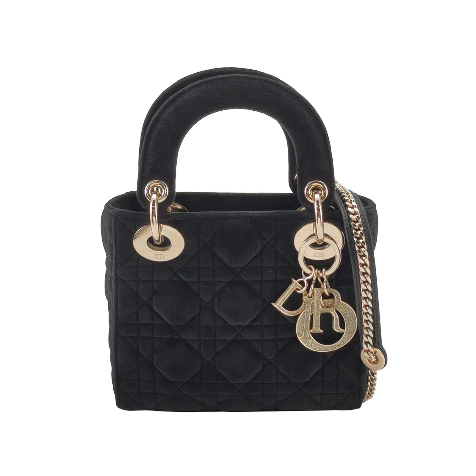 Dior Lady Dior Schultertasche, 17 cm, Schwarz, Artikel 70299479, Samt, Fotografiere 1