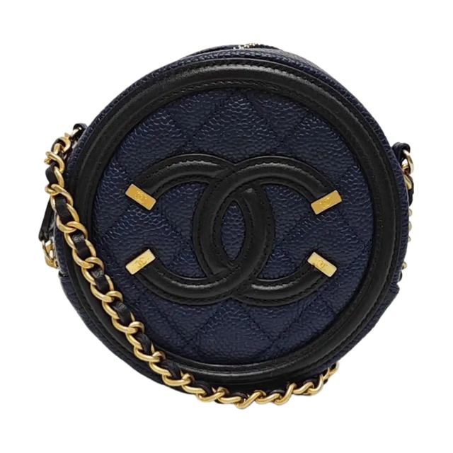 Chanel Filigree Schultertasche, 12 cm, Marineblau, Leder