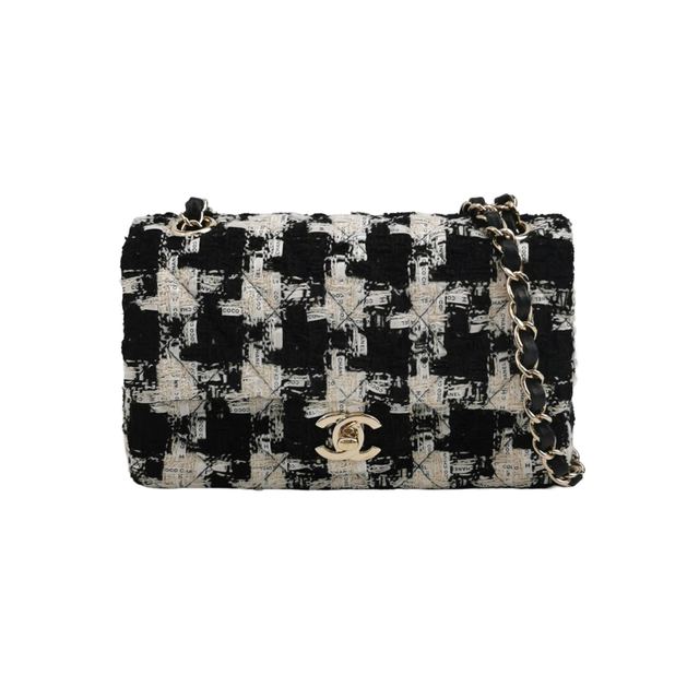 Chanel Classic Flap Schultertasche, 20 cm, Schwarz, Artikel 70301930, Tweed