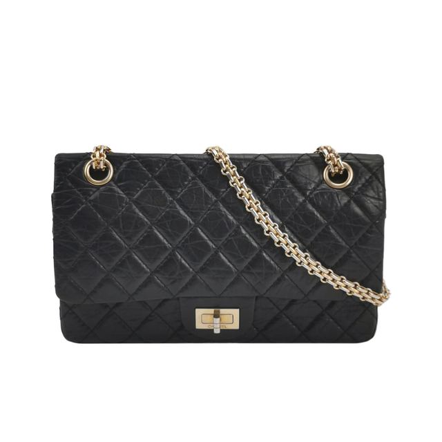 Chanel 2.55 Schultertasche, 24 cm, Schwarz, Artikel 70302184, Leder