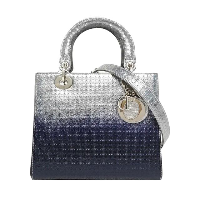 Dior Lady Dior Handtasche, 24 cm, Silber, Leder