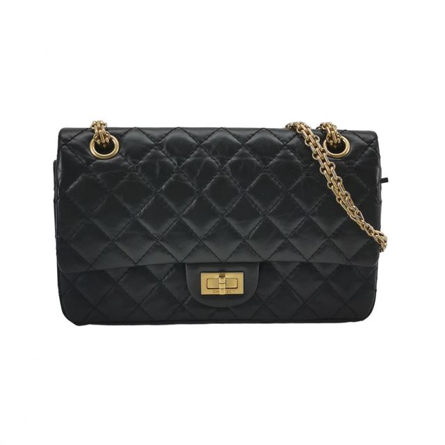 Chanel 2.55 Schultertasche, 24 cm, Schwarz, Artikel 70440434, Leder